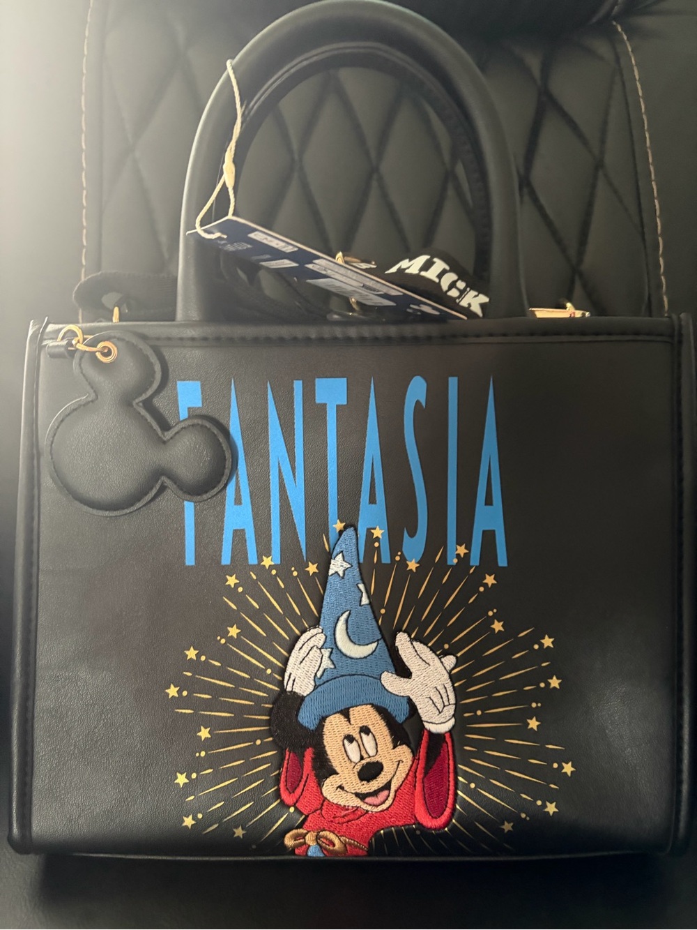 Primark Black Fantasia Mickey Tote with Blue Lettering and Gold Stars